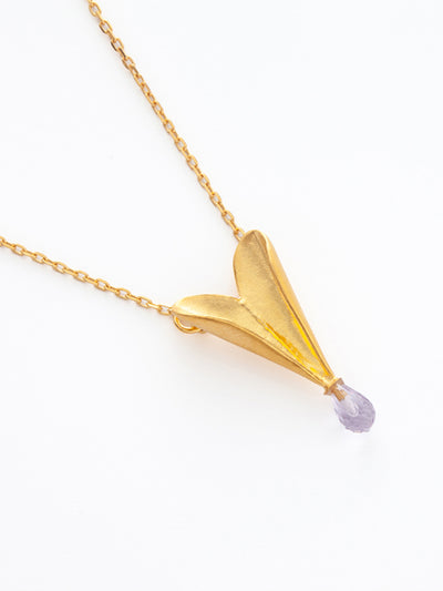 Folded Heart & Purple Amethyst Necklace
