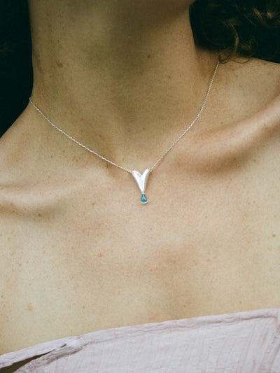 Folded Heart & Swiss Blue Topaz Necklace
