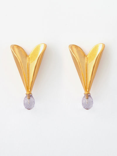 Folded Hearts & Purple Amethyst Earrings
