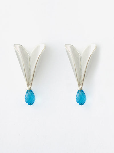 Folded Hearts & Swiss Blue Topaz Earrings