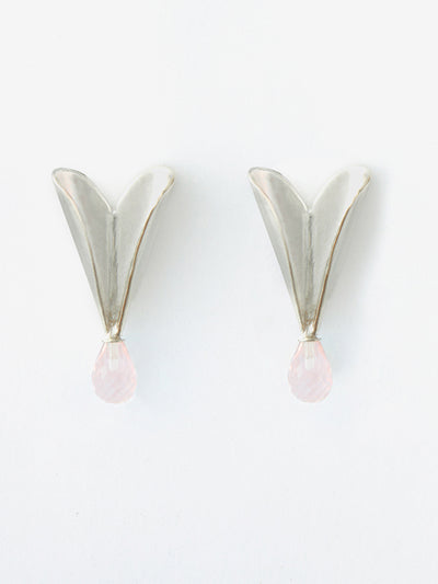 Folded Hearts & Rose Quartz Earrings