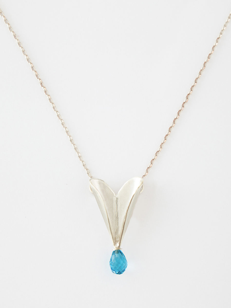 Folded Heart & Swiss Blue Topaz Necklace