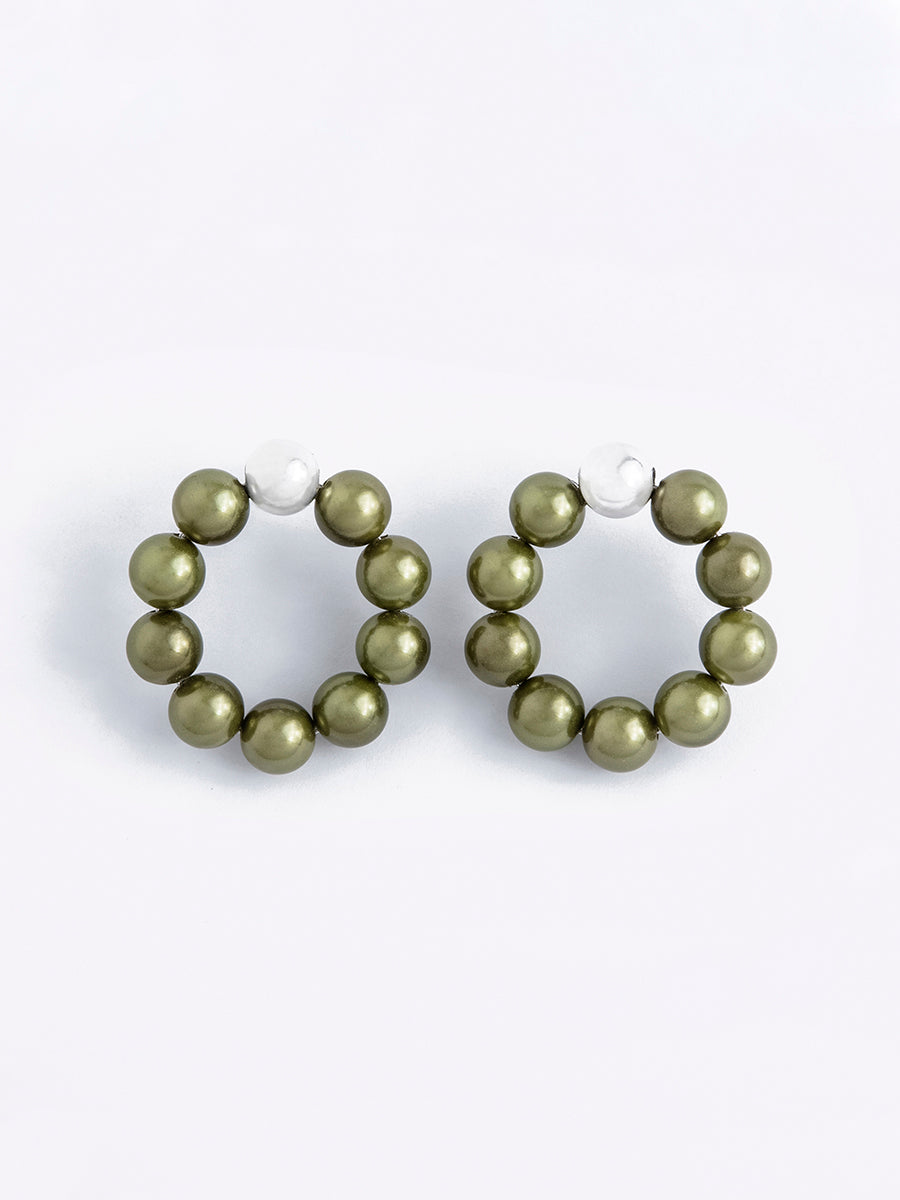Olive Green Pearls Hoops