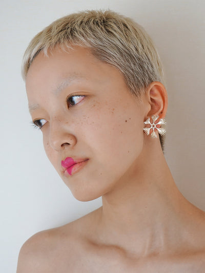 Palm Leaves & Stud Earrings Set with Pink Scarlet stones