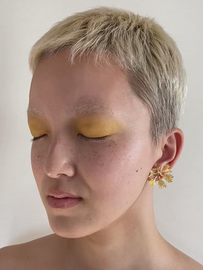 Palm Leaves & Stud Earrings Set with Rose stones