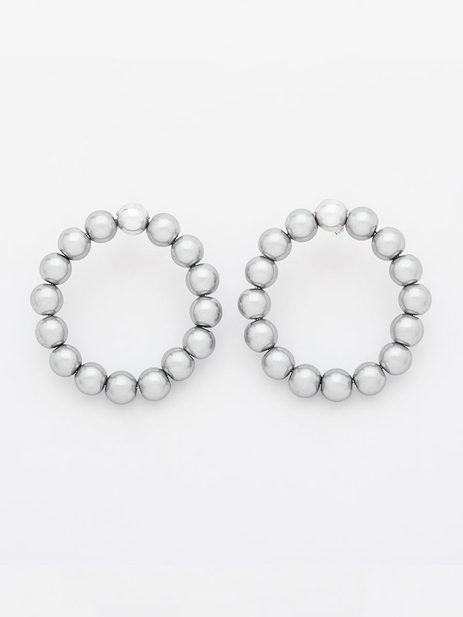 Silver Pearls Statement Hoops